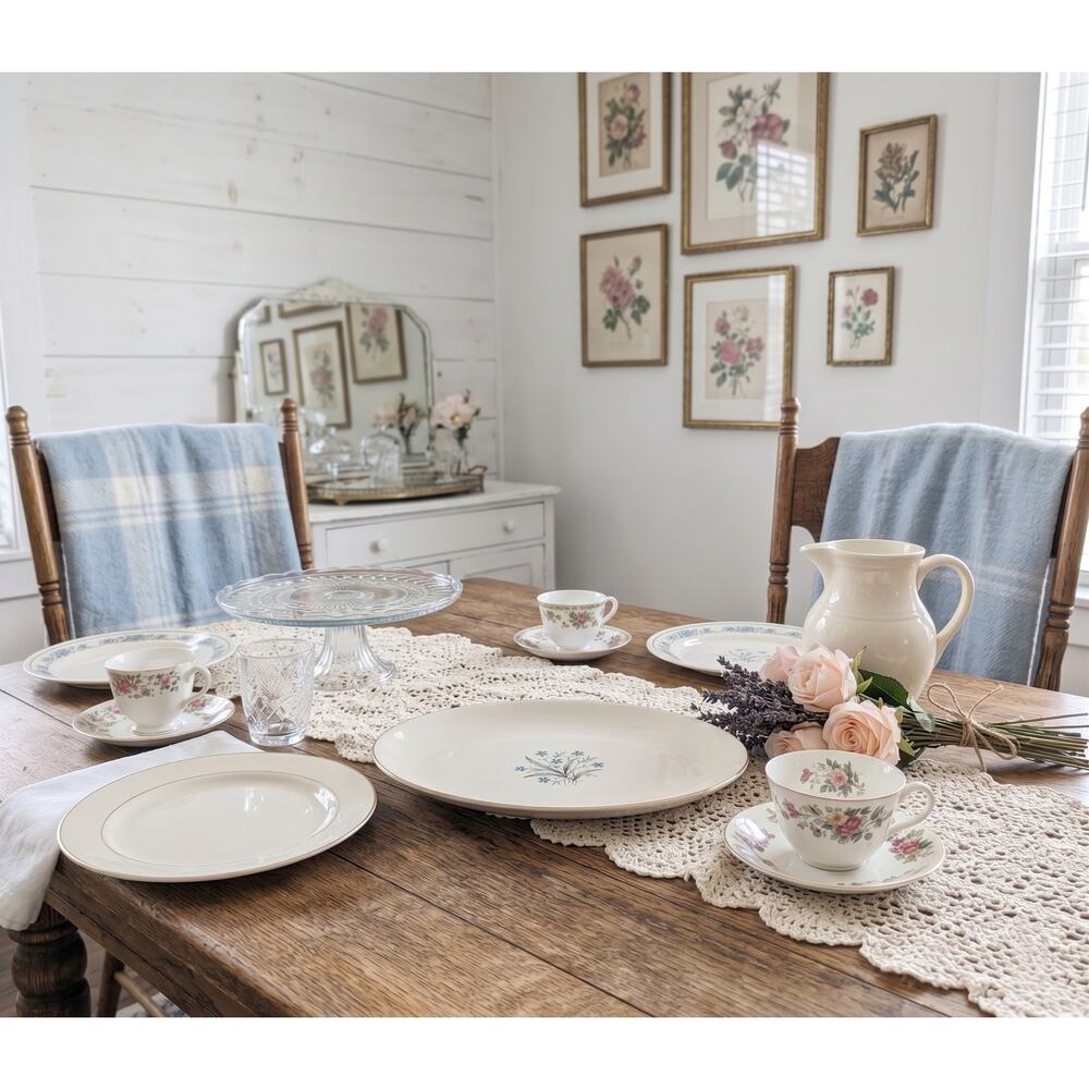 Vintage Blue Cornflower Ironstone Platter | Retro Floral Oval Serving Dish